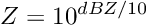 \[ Z = 10^{dBZ/10} \]